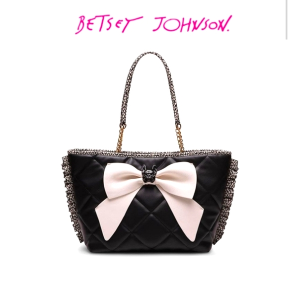 Betsey Johnson Handbags - Betsey Johnson | Frenchie Bull Dog Bow Vegan Leather Quilted Tote | Black/White